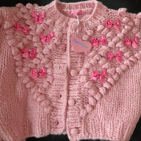 Dolls Kill Sugar Thrillz Coquette Bow Pink Cardigan - Picture 5 of 8